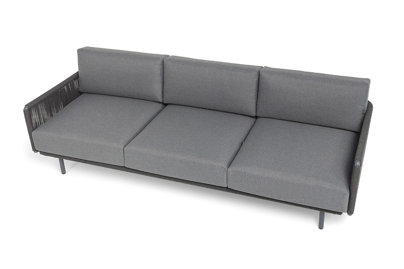 Джелло диван 3-местный плетеный из роупа, каркас алюминий темно-серый (RAL7024) муар, роуп темно-серый круглый, ткань темно-серая 027 фото 4