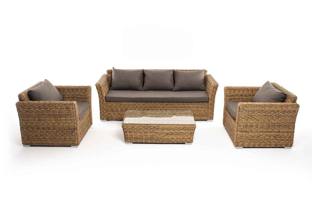 Капучино лаунж-зона из искусственного ротанга (гиацинт), цвет соломенный фото 6