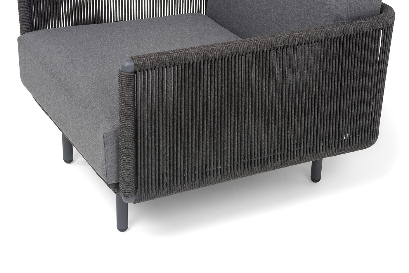 Джелло кресло плетеное из роупа, каркас алюминий темно-серый (RAL7024) муар, роуп темно-серый круглый, ткань темно-серая 027 фото 6