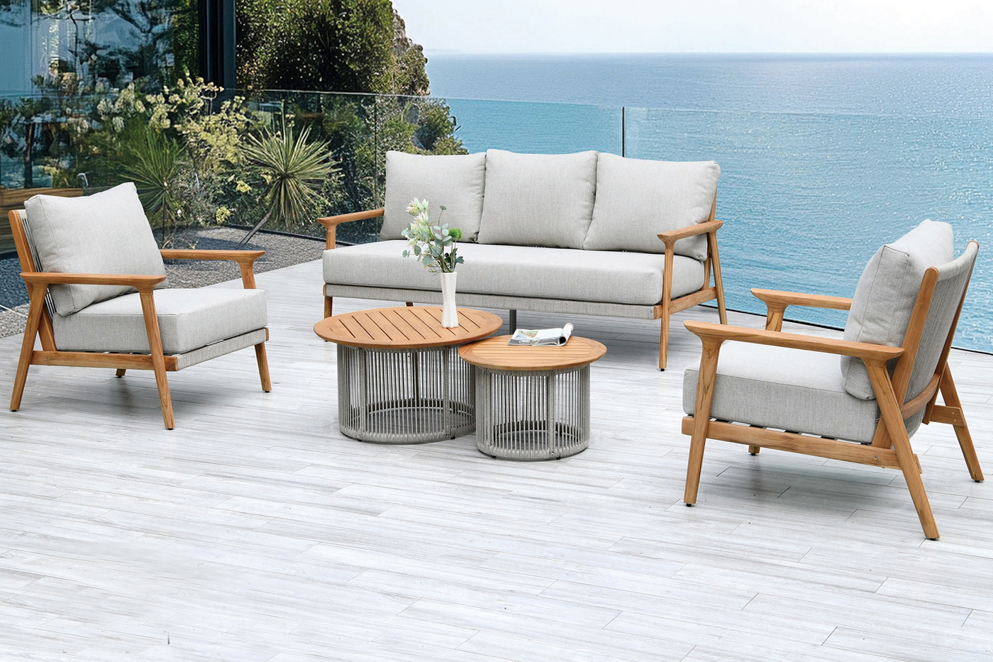 Копенгаген лаунж-зона 5-местная плетеная из роупа, каркас тик, цвет бежевый фото 1