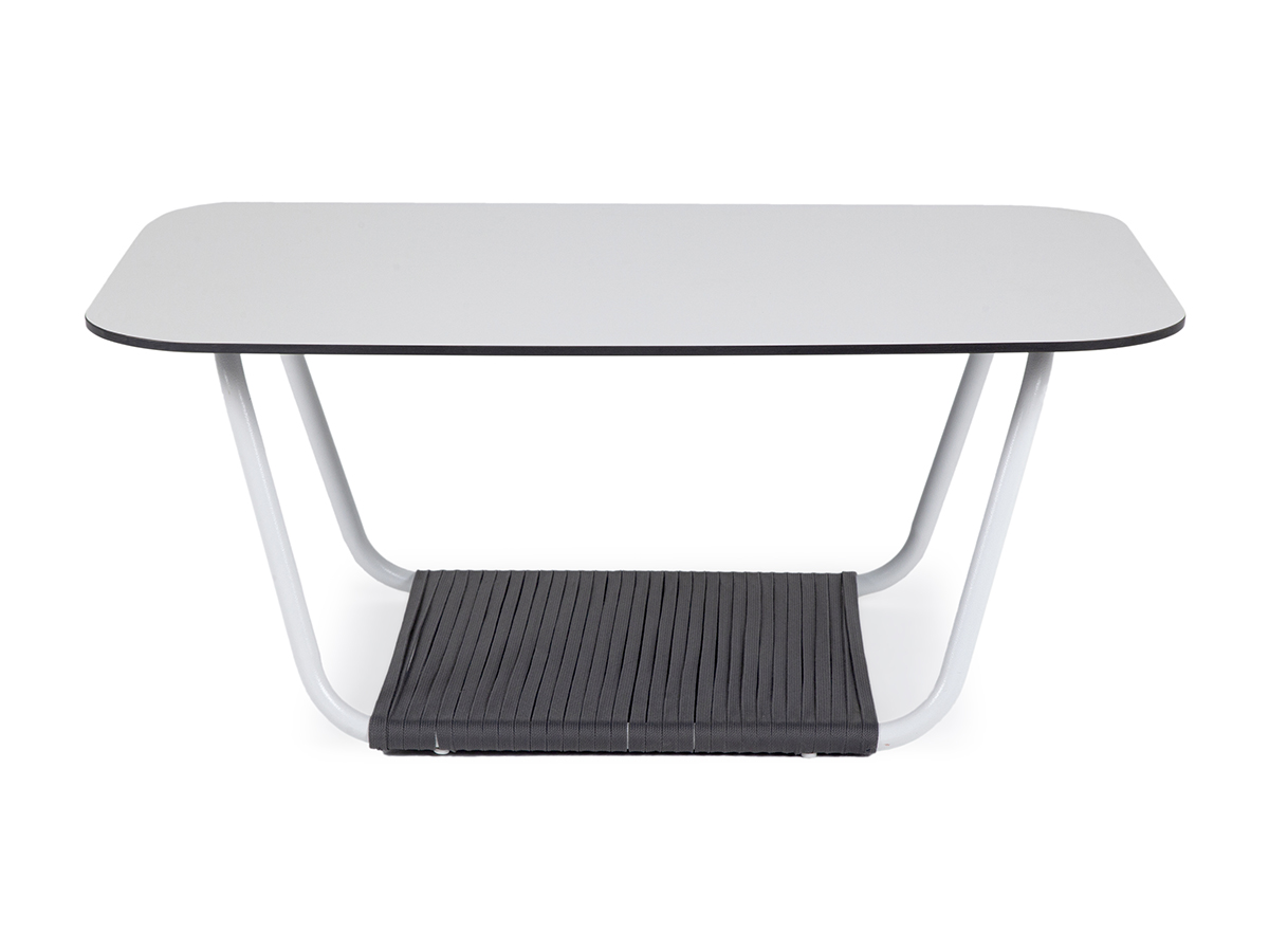 Гранада журнальный стол 90х60см из HPL, цвет молочный, каркас белый муар, роуп темно-серый круглый фото 2