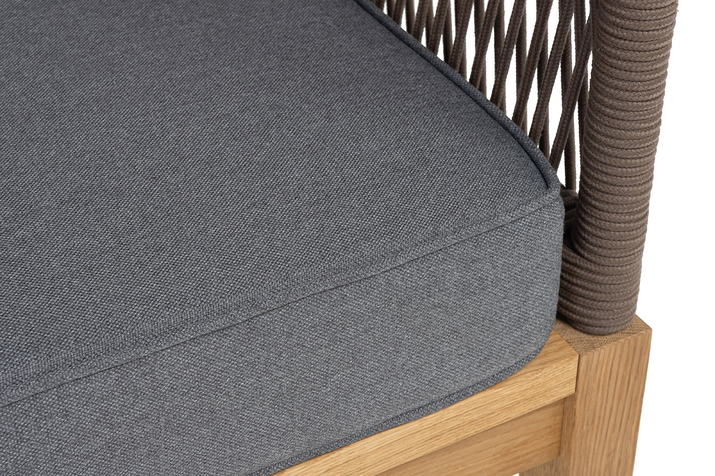 Канны диван 2-местный плетеный из роупа, основание дуб, роуп коричневый круглый, ткань темно-серая 027 NEW фото 6