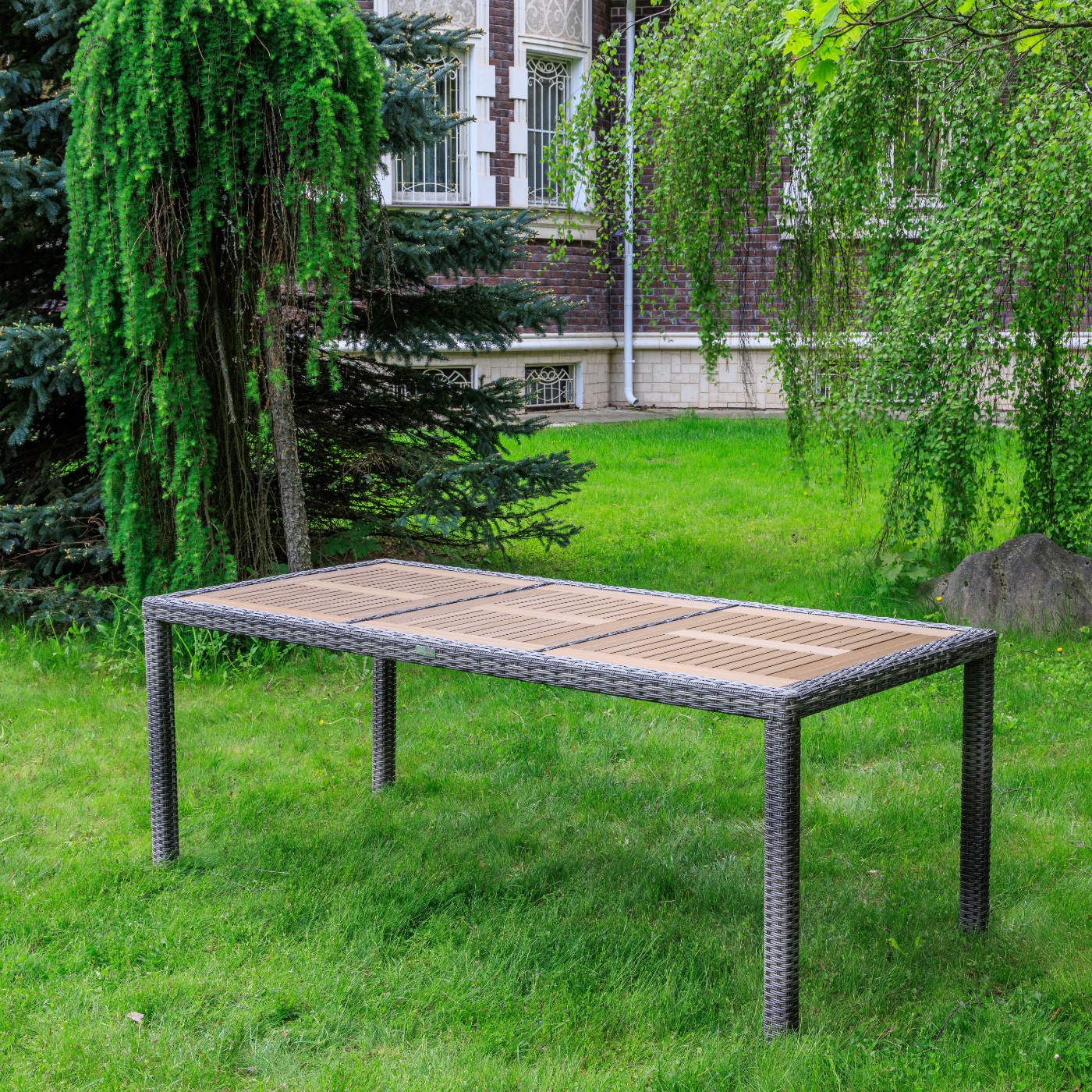 Обеденный стол Amelia Royal Family из искусственного ротанга 200 см, цвет серый фото 1