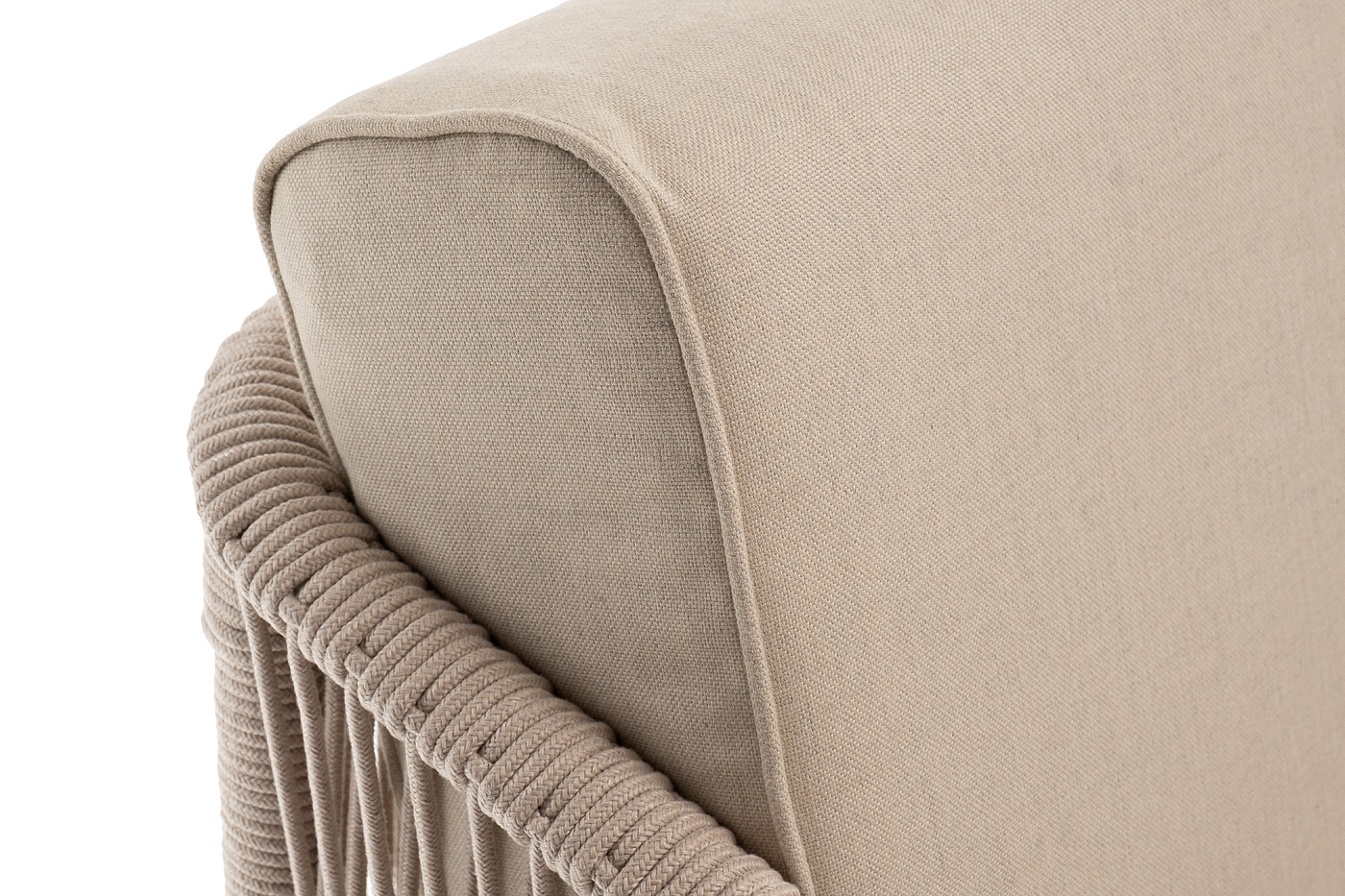 Канны правый модуль плетеный из роупа, каркас алюминий белый муар, роуп бежевый круглый, ткань бежевая 15052 фото 4