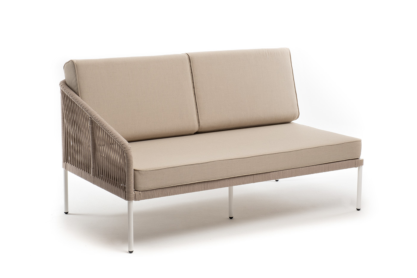 Канны правый модуль плетеный из роупа, каркас алюминий белый муар, роуп бежевый круглый, ткань бежевая 15052 фото 3