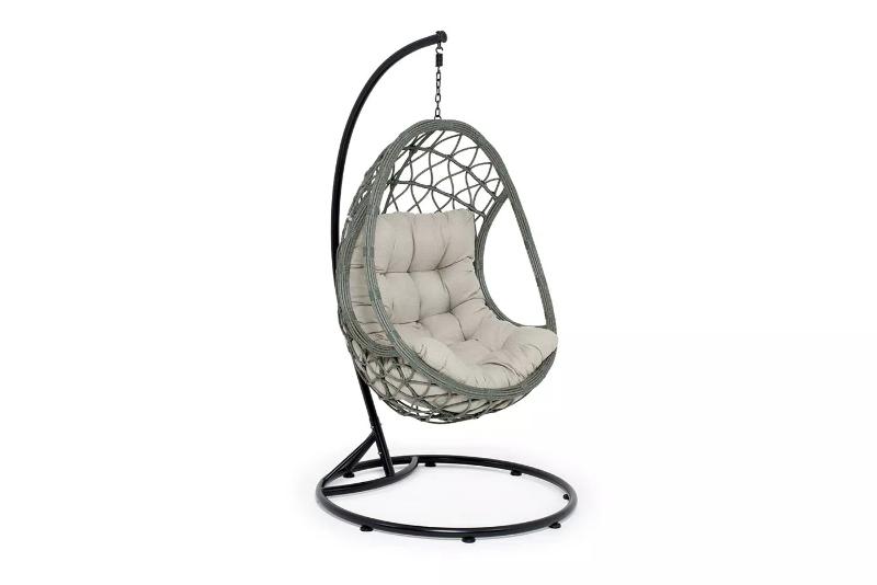 Подвесное кресло Венеция 4SIS из искусственного ротанга, цвет серый с бежевой подушкой фото 1