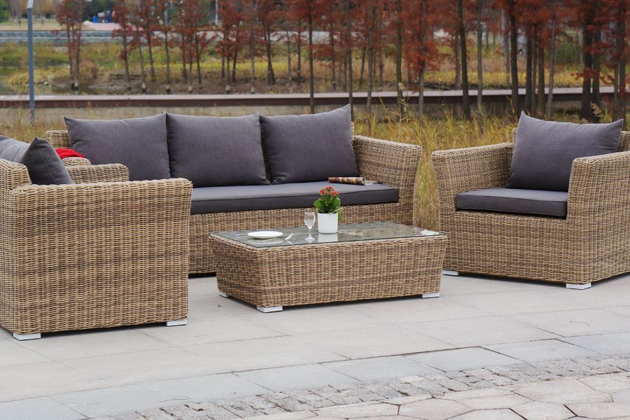 Лаунж-зона Капучино 4SIS из искусственного ротанга, цвет соломенный фото 4