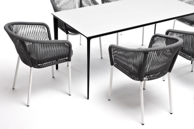 Обеденная группа Малага 4SIS на 6 персон со стульями "Марсель", каркас белый, роуп серый фото 2