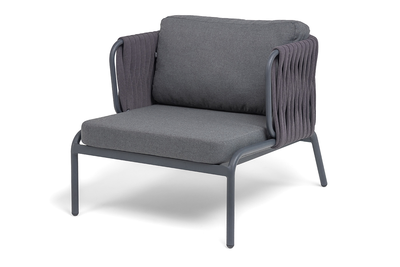 Ронда кресло плетеное из роупа, каркас алюминий темно-серый (RAL7024) муар, роуп серый 40 мм tex, ткань темно-серая 027 фото 1