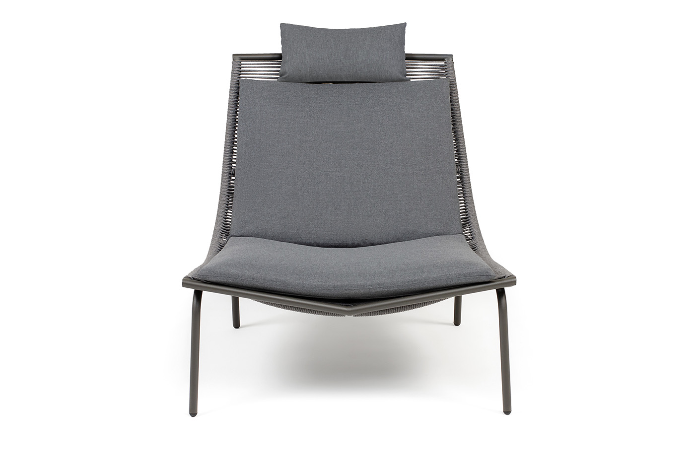 Авиньон кресло плетеное из роупа, каркас алюминий серый (RAL7022) муар, роуп серый круглый, ткань темно-серая 027 фото 2