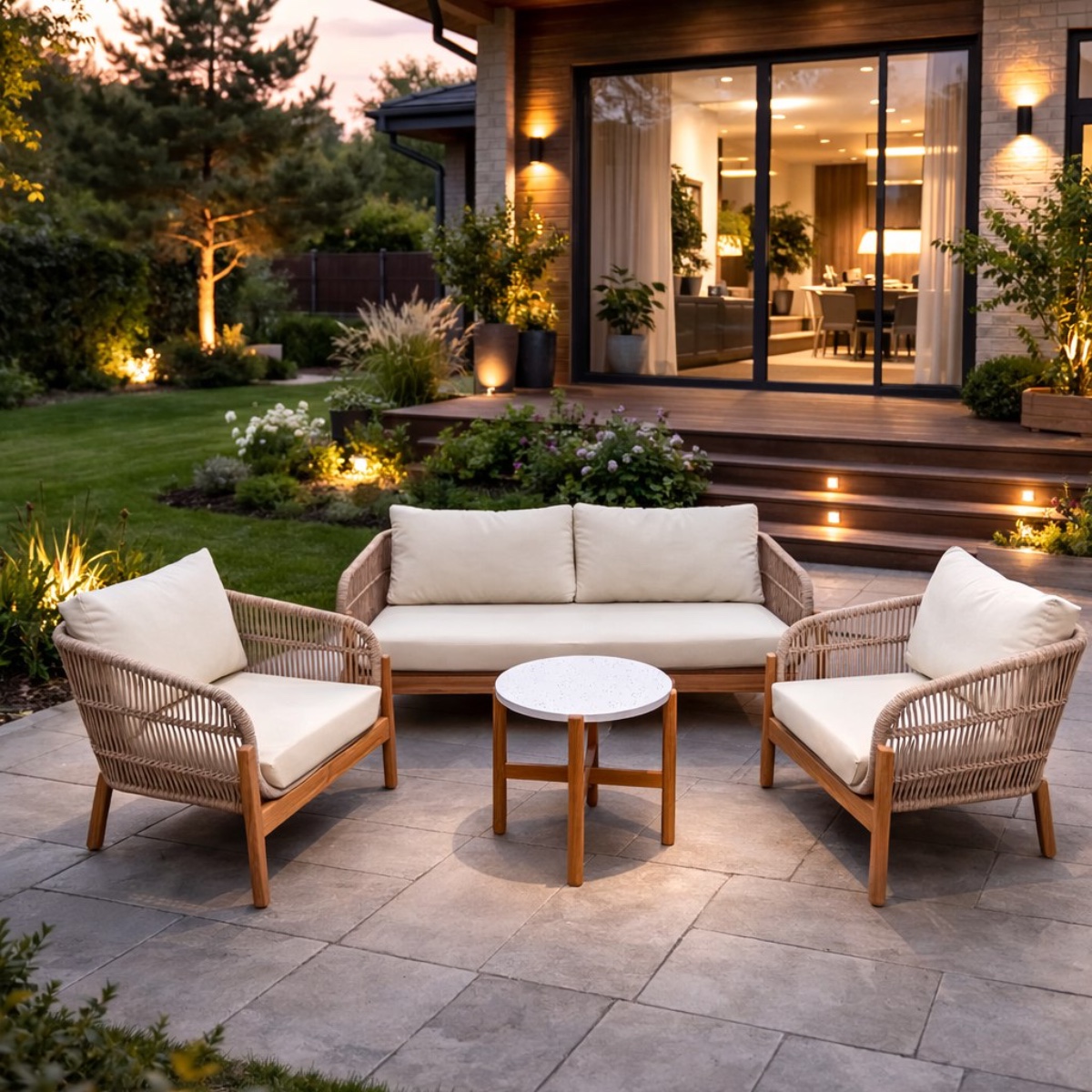 Лаунж-зона Eleonora Royal Family из натурального дерева с 2-хместным диваном фото 1