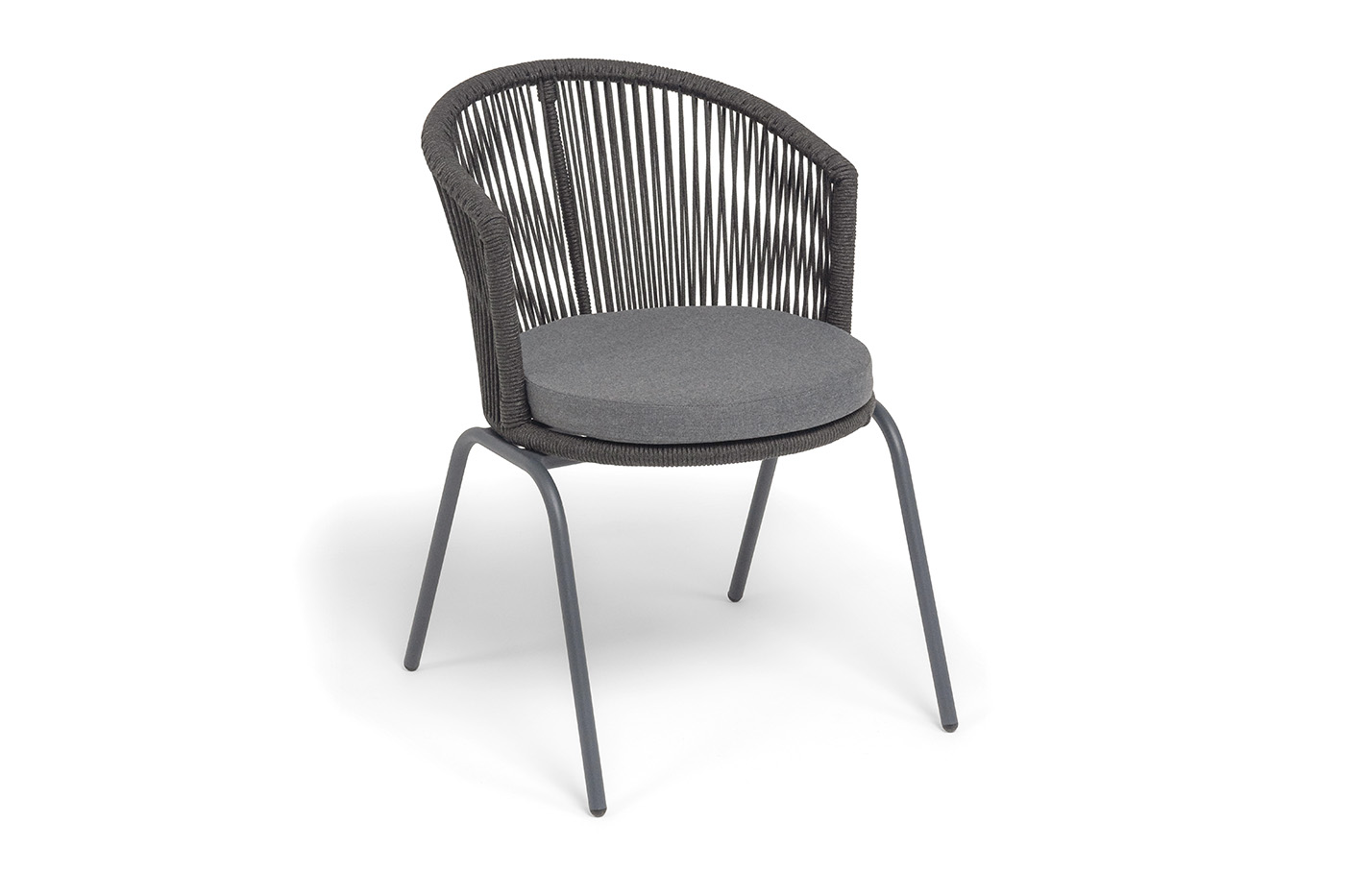 Люксембург стул плетеный из роупа, каркас из стали темно-серый (RAL7024) муар, роуп темно-серый круглый, ткань темно-серая 027 фото 2