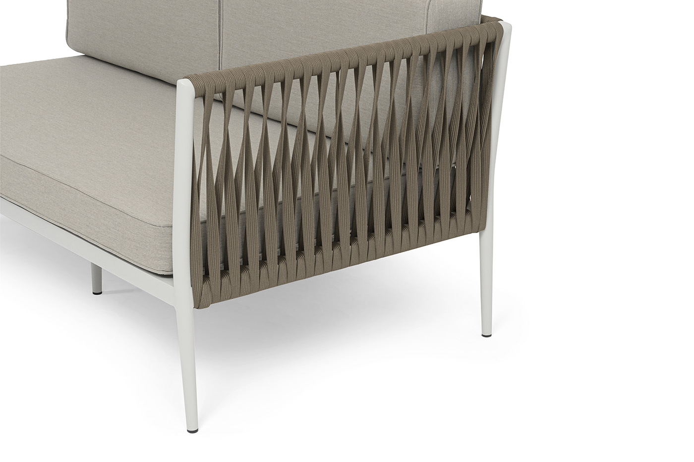 Касабланка левый модуль плетеный из роупа, каркас алюминий светло-серый (RAL7035) муар, роуп серо-коричневый 23мм, ткань бежевая 15052 фото 5