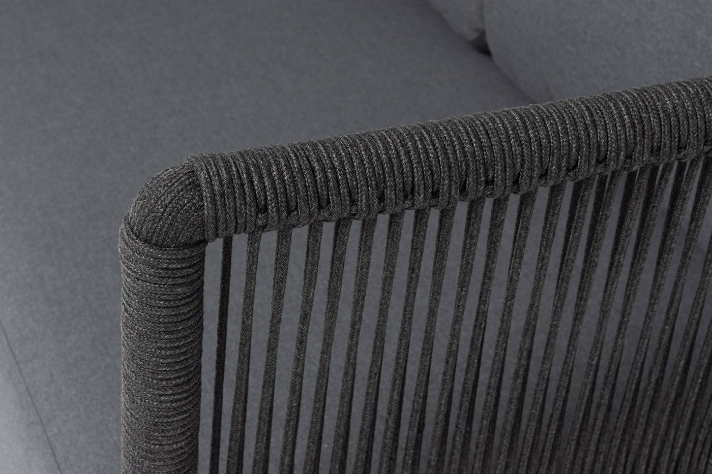 Верона правый-угол модуль плетеный из роупа, каркас алюминий темно-серый (RAL7024) муар, роуп темно-серый круглый, ткань темно-серая 027, L220х89 фото 6
