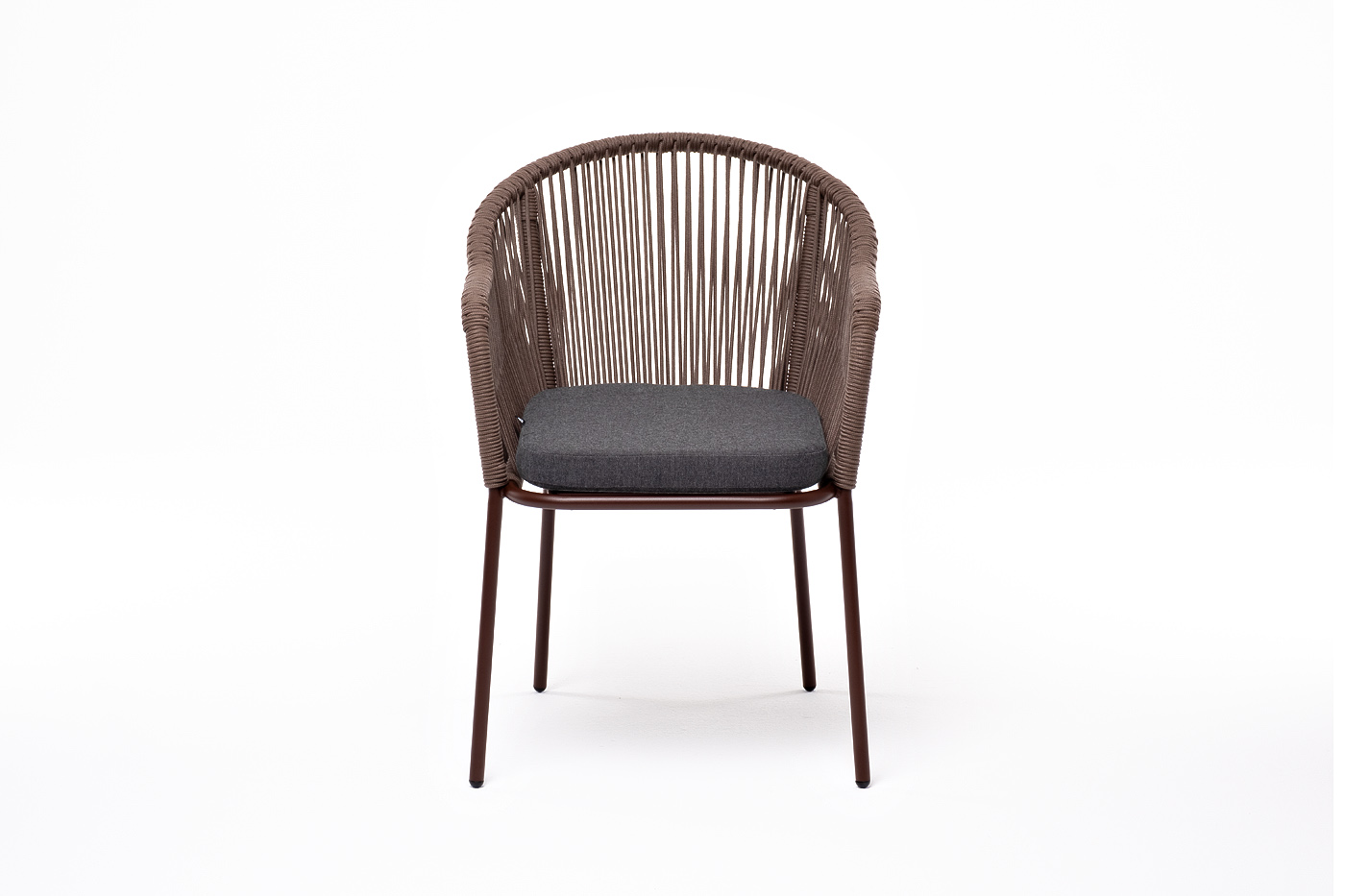 Лион стул плетеный из роупа, каркас из стали коричневый (RAL8016) муар, роуп коричневый круглый, ткань бежевая фото 2