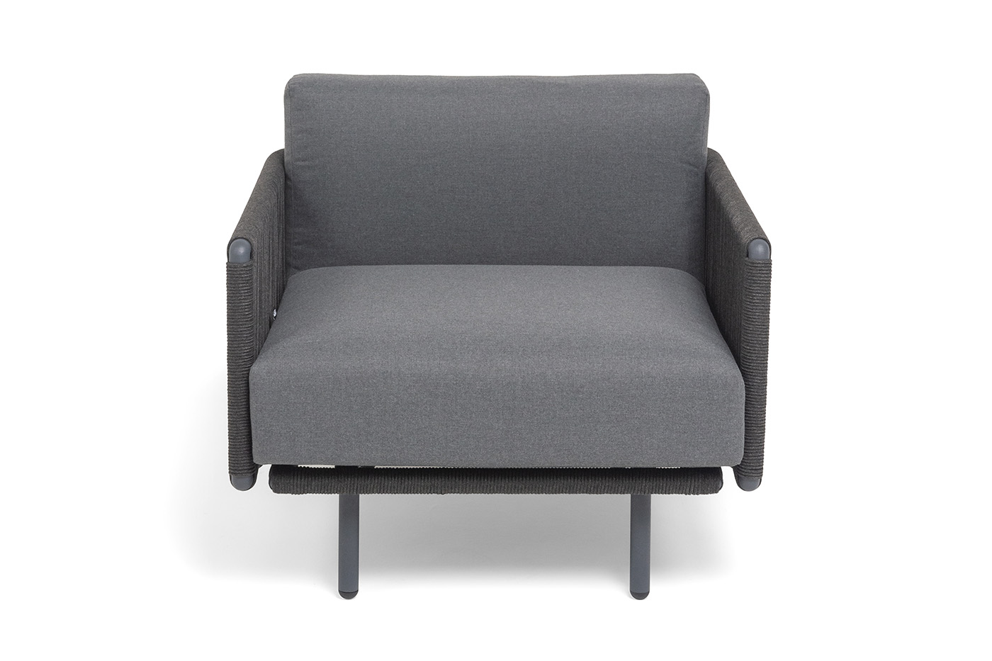 Джелло кресло плетеное из роупа, каркас алюминий темно-серый (RAL7024) муар, роуп темно-серый круглый, ткань темно-серая 027 фото 3