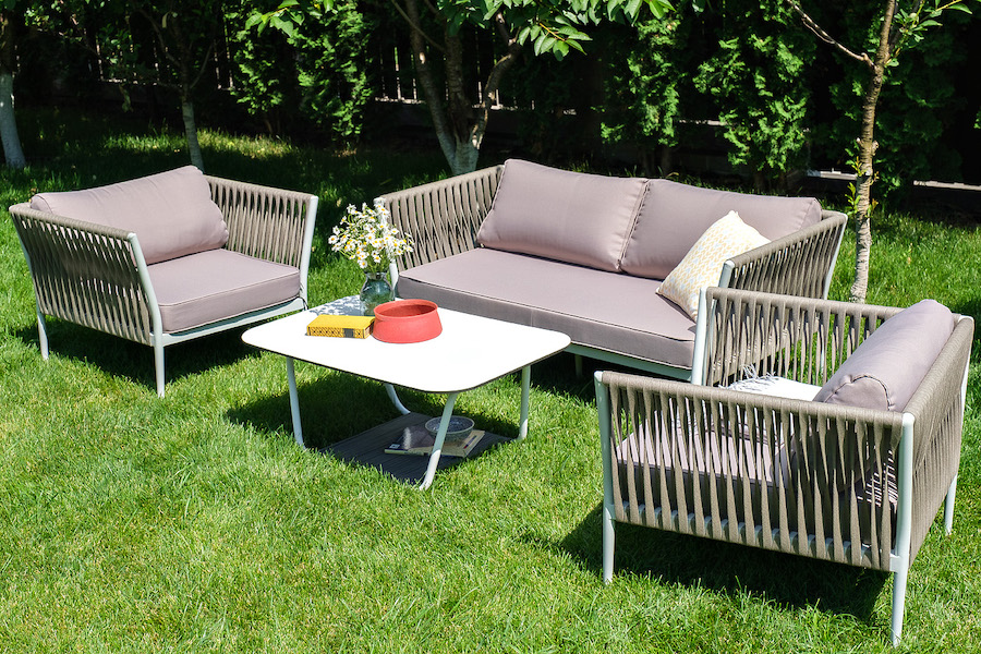 Касабланка лаунж-зона плетеная из роупа 4-местная, цвет серо-коричневый фото 6