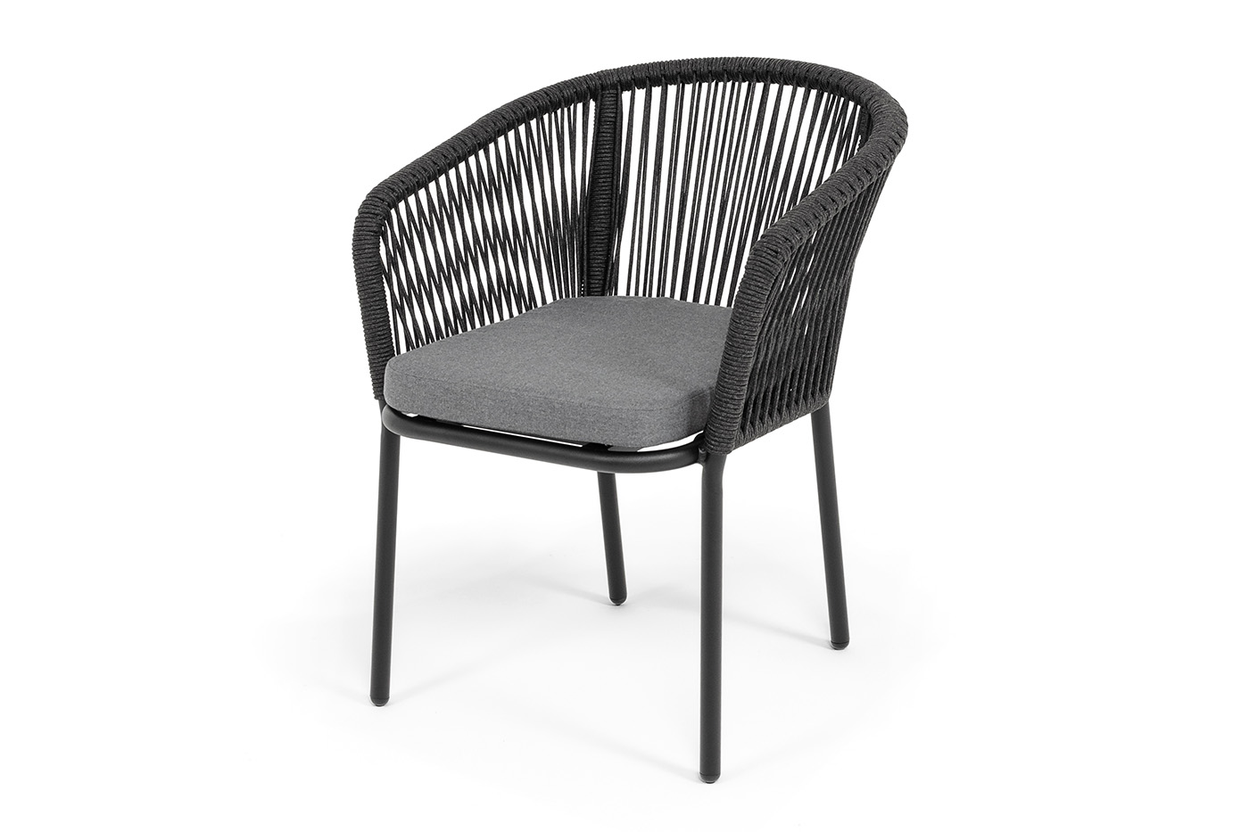 Марсель стул плетеный из роупа, каркас алюминий черный муар, роуп темно-серый круглый, ткань темно-серая 027 фото 1