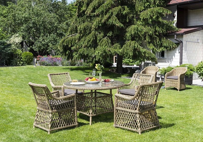 Обеденная группа Доппио 4SIS из искусственного ротанга, цвет соломенный фото 4