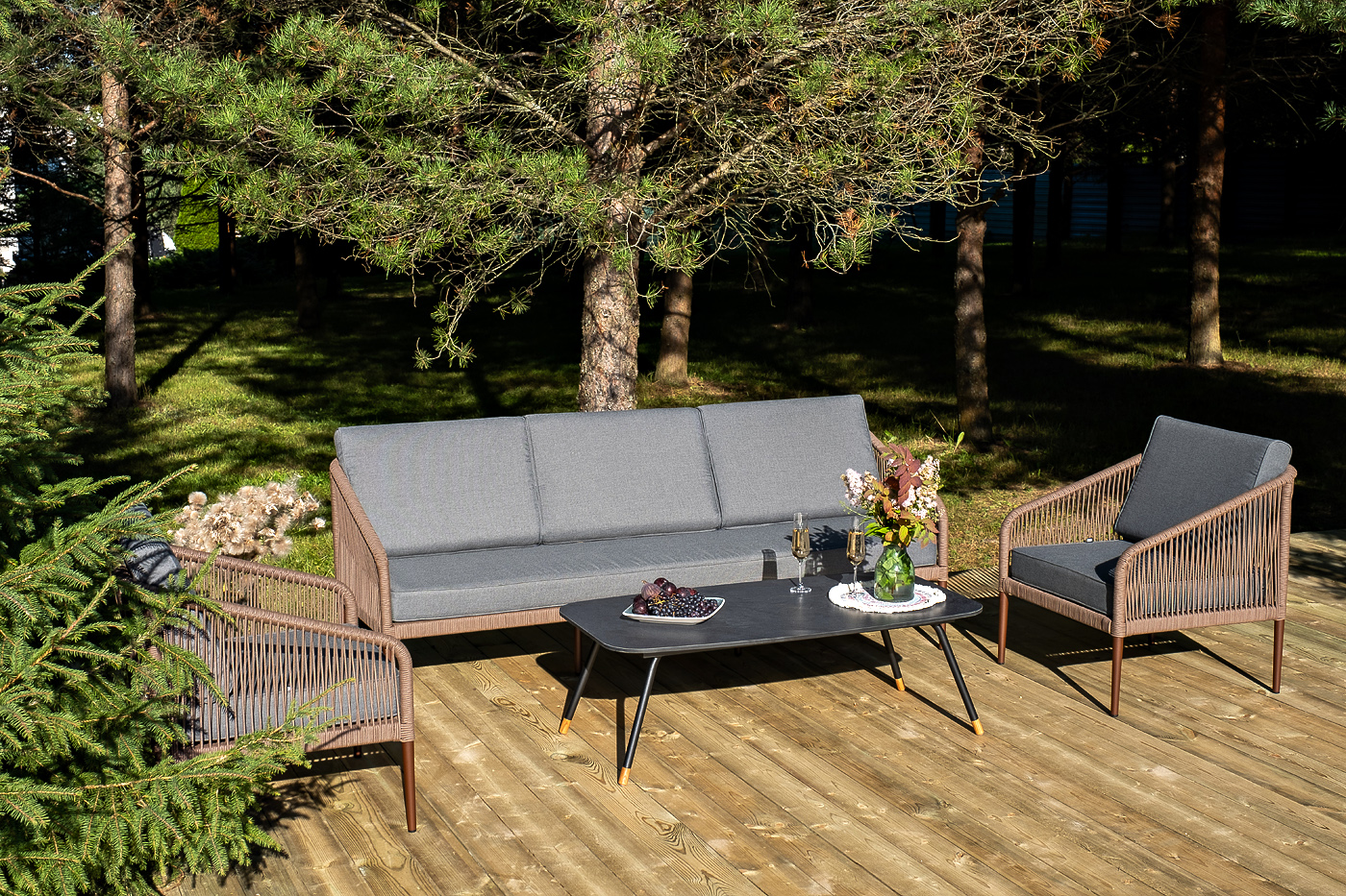 Канны лаунж-зона 5-местная плетеная из роупа (веревки), роуп коричневый фото 4