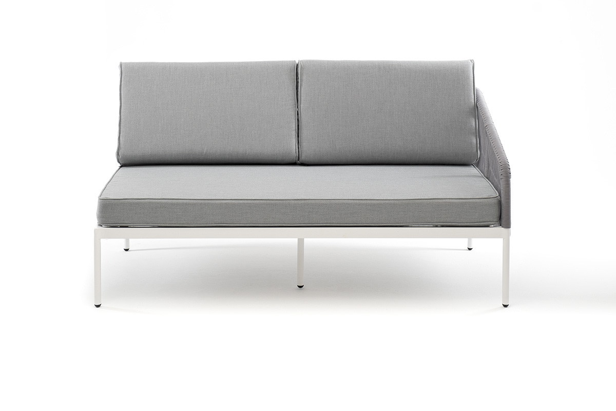 Канны левый модуль плетеный из роупа, каркас алюминий белый муар, роуп светло-серый круглый, ткань светло-серая фото 2