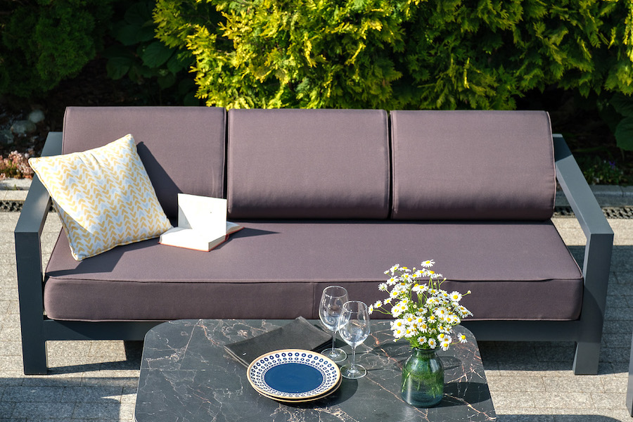 Гранада диван 3-местный, каркас алюминий темно-серый (RAL7024) шагрень, ткань темно-серая 027 фото 5