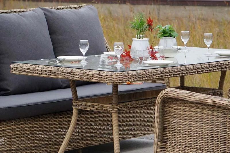 Обеденная группа Гляссе 4SIS из искусственного ротанга, цвет соломенный фото 5