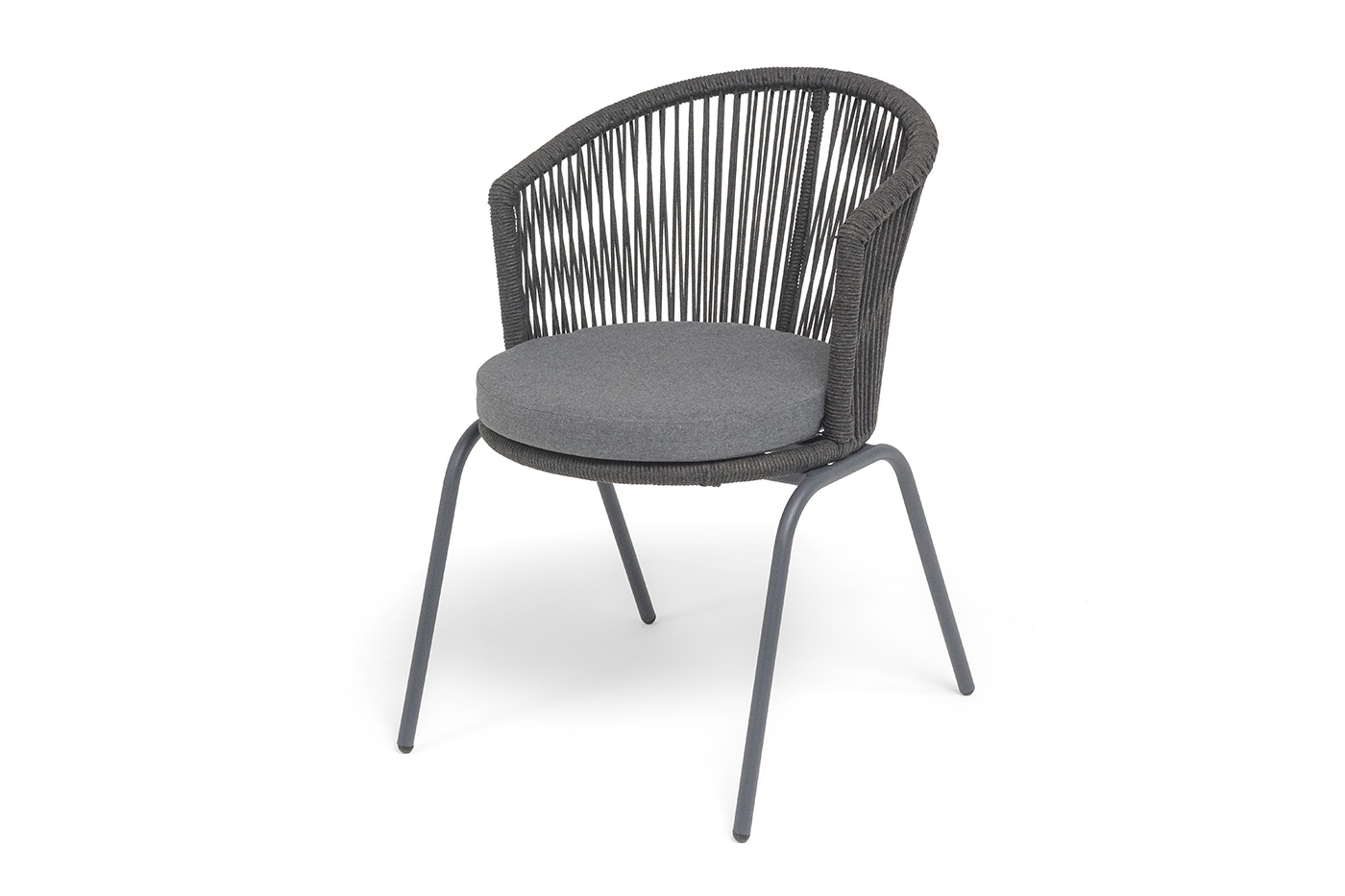 Люксембург стул плетеный из роупа, каркас из стали темно-серый (RAL7024) муар, роуп темно-серый круглый, ткань темно-серая 027 фото 1