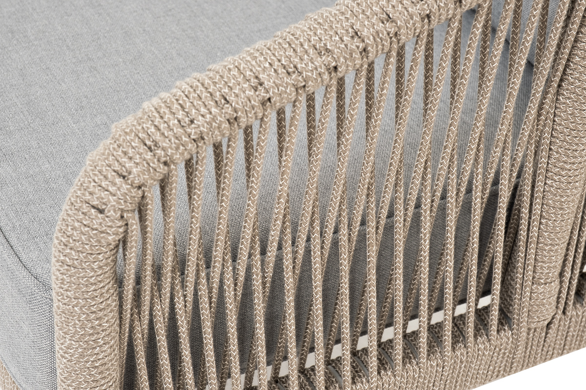 Канны диван 2-местный плетеный из роупа, каркас алюминий светло-серый (RAL7035) шагрень, роуп серый меланж круглый, ткань светло-серая фото 4