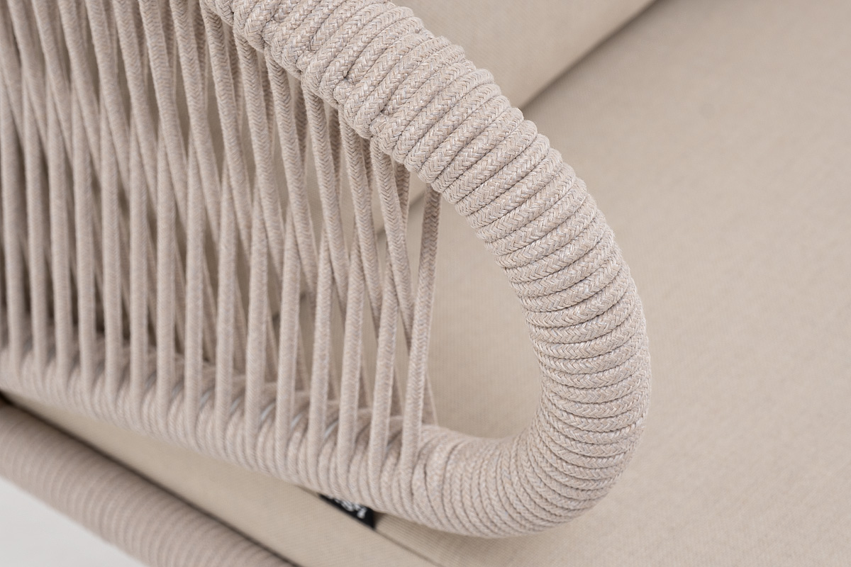 Милан кресло плетеное из роупа, каркас алюминий белый муар, роуп бежевый круглый, ткань бежевая 15052 фото 6