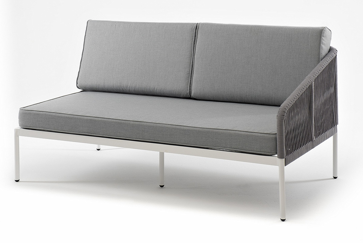 Канны левый модуль плетеный из роупа, каркас алюминий белый муар, роуп светло-серый круглый, ткань светло-серая фото 1