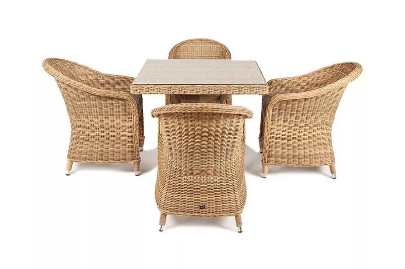 Обеденная группа Фредо 4SIS из искусственного ротанга, цвет соломенный фото 2