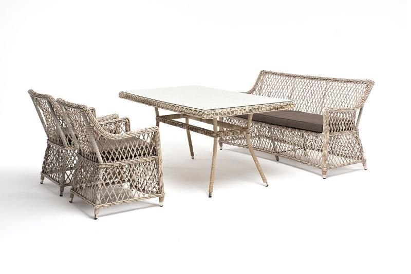 Плетеная обеденная группа Катания 4SIS из искусственного ротанга, цвет бежевый фото 5