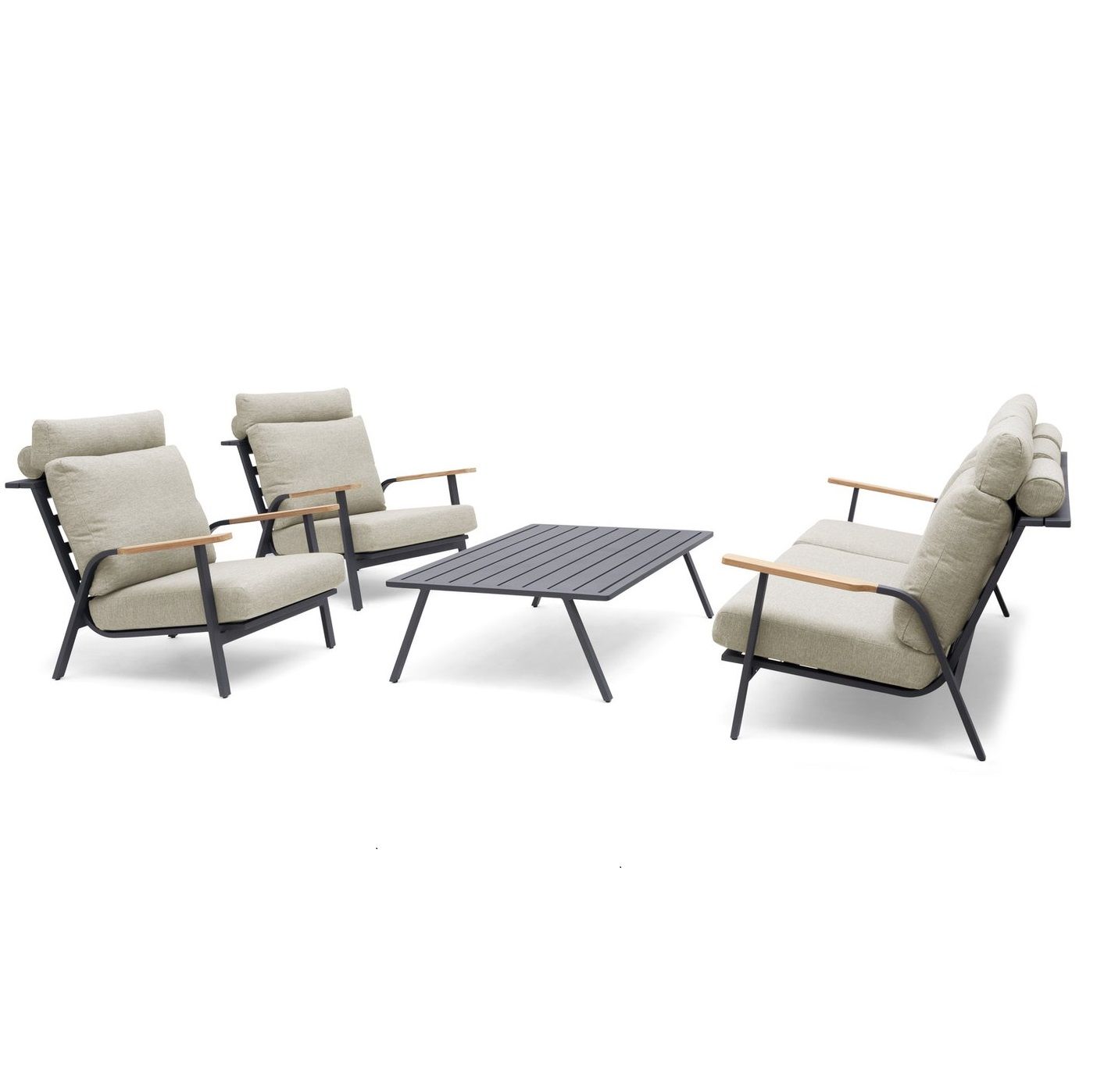 Комплект лаунж мебели Malmo Brafritid с 2-х местным диваном, антрацит/светло-серый, алюминий фото 1