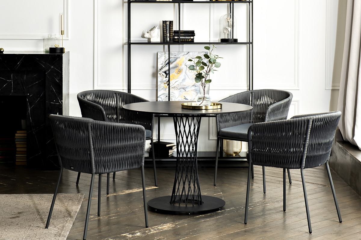 Диего обеденная группа на 4 персоны со стульями Бордо плетения колос, столешница серый гранит фото 1