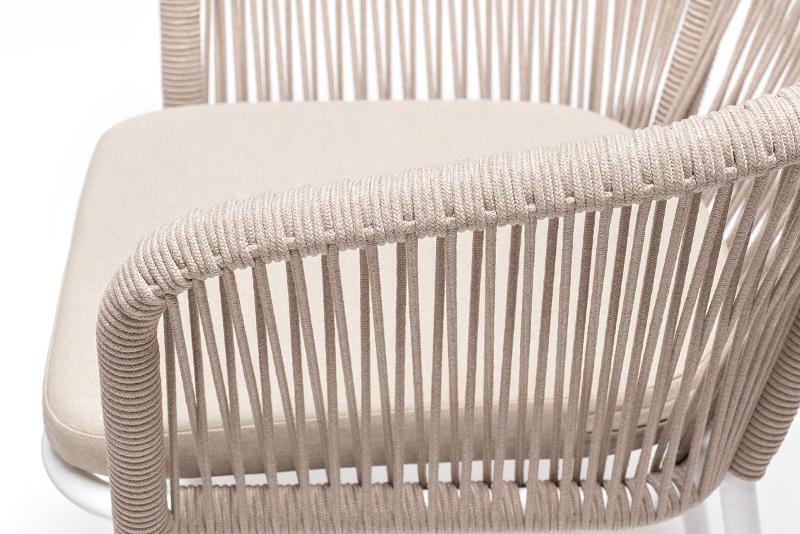Обеденная группа Малага 4SIS на 6 персон со стульями "Марсель", каркас белый, роуп бежевый фото 7