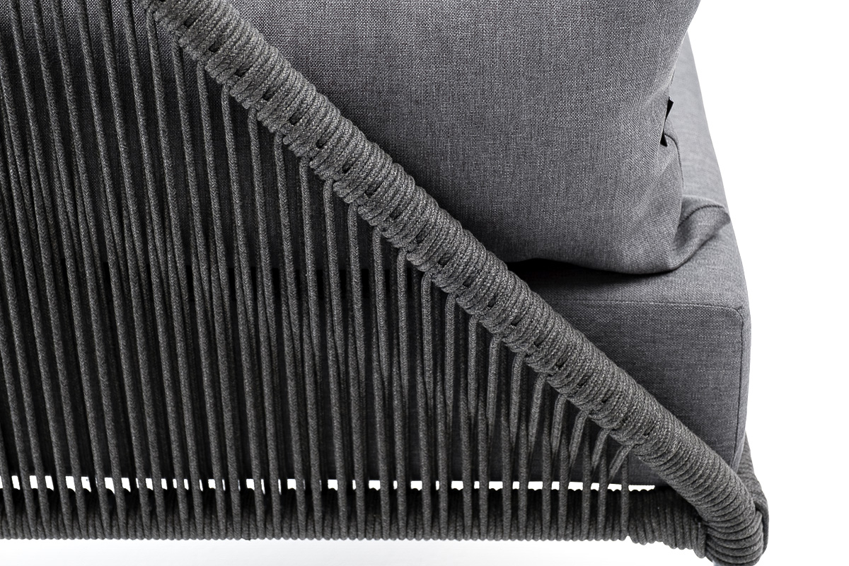 Мадрид кресло плетеное из роупа, каркас алюминий темно-серый (RAL7024) муар, роуп темно-серый круглый, ткань темно-серая 027 фото 7