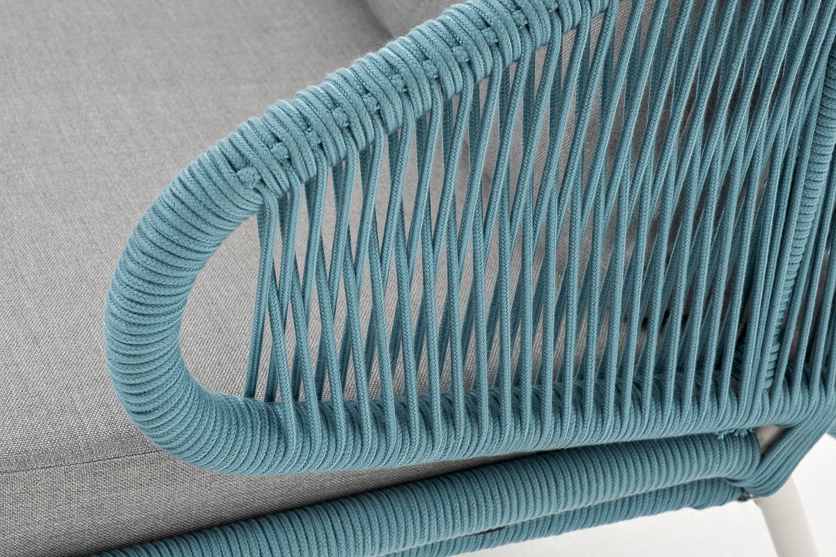 Диван двухместный Милан 4SIS из роупа (веревки), каркас алюминий светло-серый (RAL7035) шагрень, роуп бирюзовый круглый, ткань светло-серая фото 5