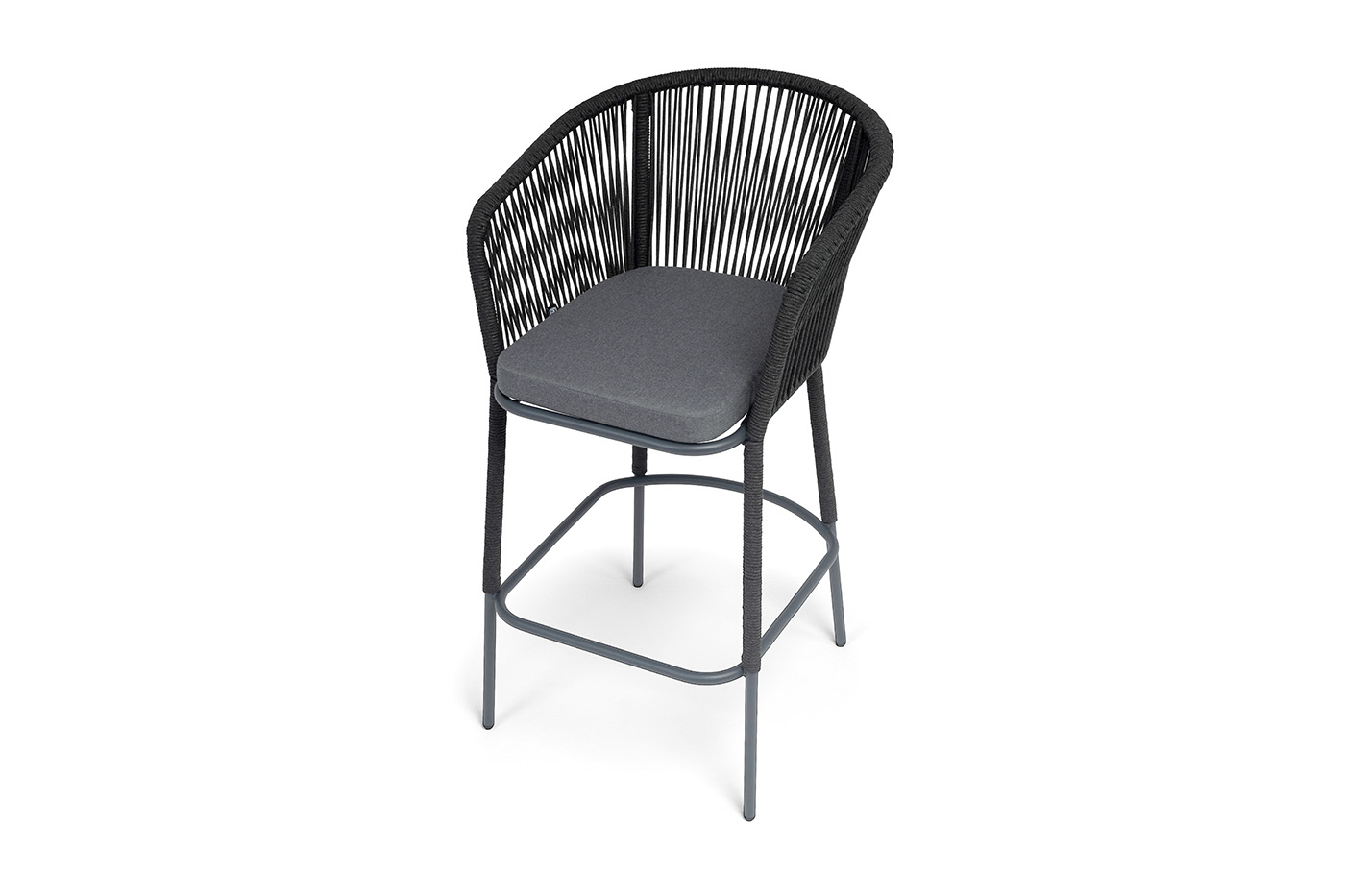 Марсель стул барный плетеный из роупа, каркас из стали темно-серый (RAL7024) муар, роуп темно-серый круглый, ткань темно-серая 027 NEW фото 4