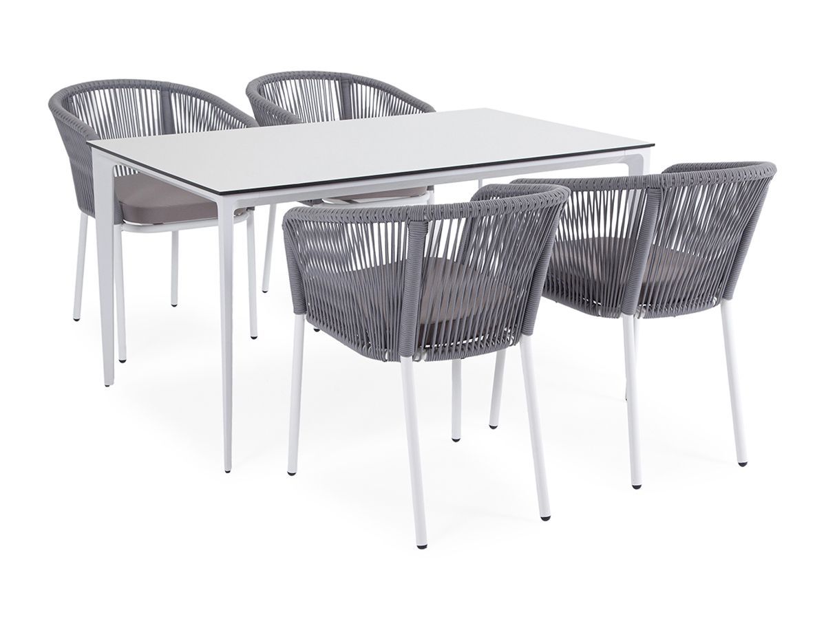 Обеденная группа Малага 4SIS на 4 персоны со стульями "Марсель", каркас белый, роуп светло-серый фото 6