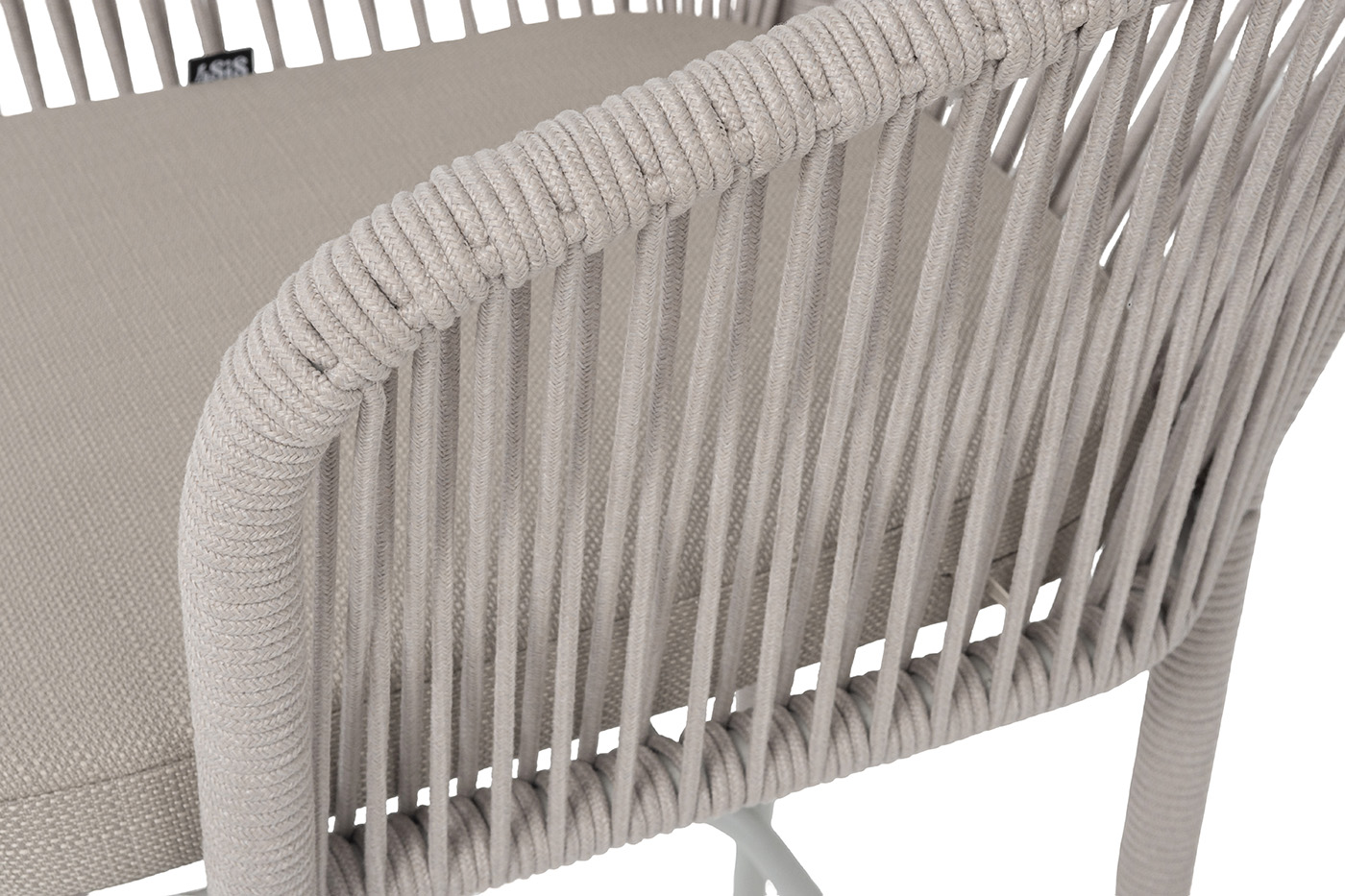 Марсель стул полубарный плетеный из роупа, каркас из стали светло-серый (RAL7035) муар, роуп бежевый круглый, ткань Mossle бежевая, пос.H65 фото 6