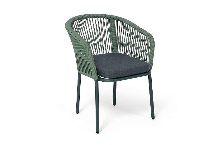 Стул Марсель 4SIS плетеный из роупа, каркас алюминий RAL6036 муар, роуп зеленый -4204 круглый tex, ткань темно-серая 27 фото 2