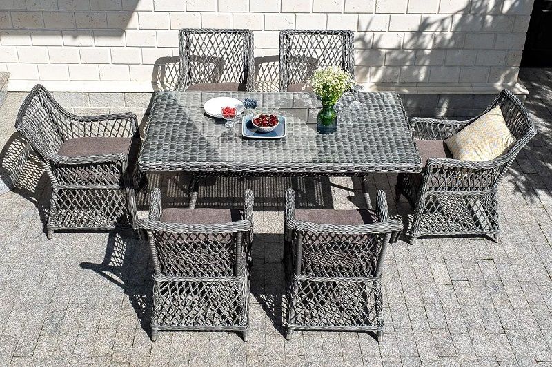 Плетеная обеденная группа Латте-160 L 4SIS из искусственного ротанга, цвет графит фото 5