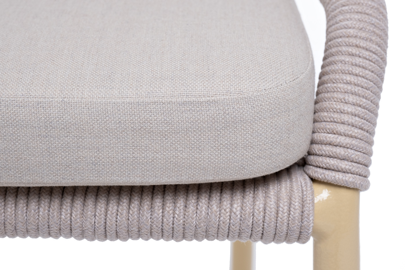 Милан стул плетеный из роупа, каркас алюминий (RAL1001), роуп бежевый круглый, ткань бежевая фото 5