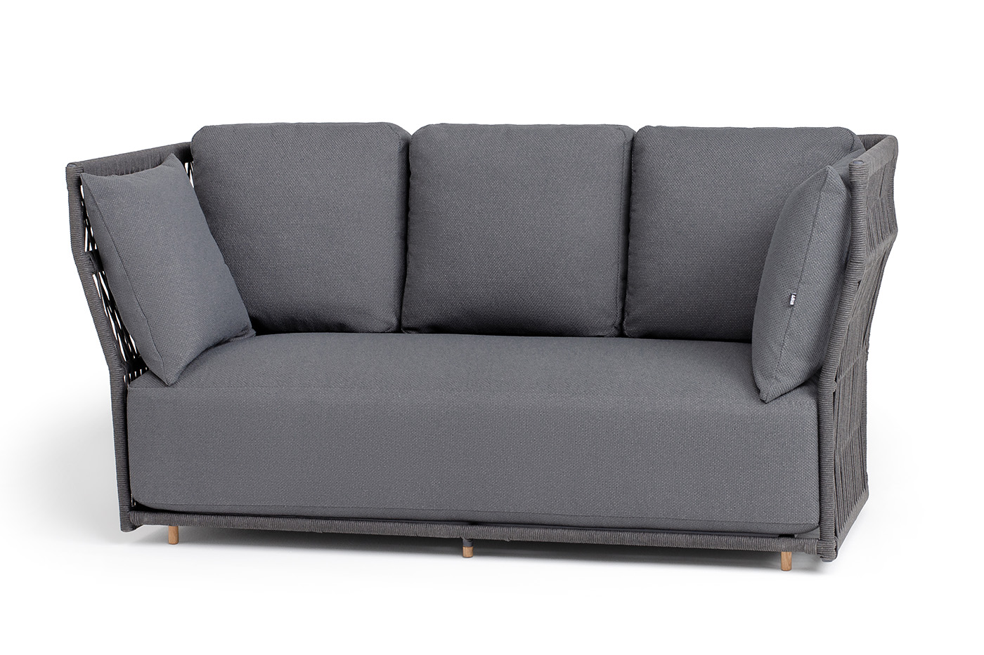 Лугано диван 3-местный плетеный из роупа, каркас алюминий темно-серый (RAL7024) муар, роуп темно-серый круглый, ткань темно-серая YB25-0027 фото 1