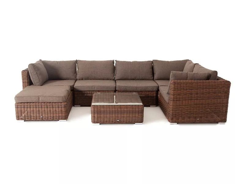 Модуль диванный прямой Лунго 4SIS из искусственного ротанга, цвет коричневый с подушками фото 4
