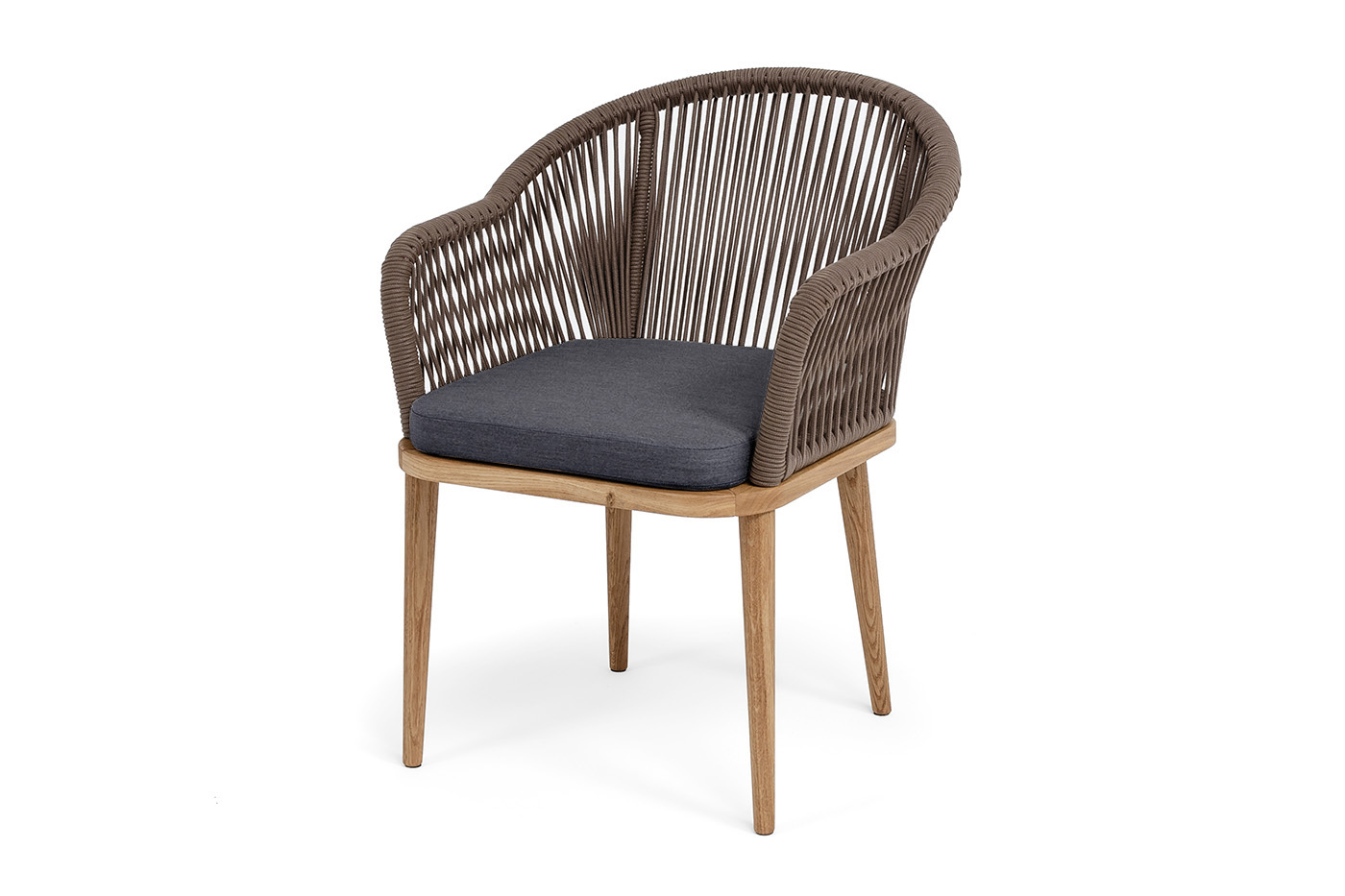 Лион стул плетеный из роупа, основание дуб, роуп коричневый круглый, ткань темно-серая 027 фото 1