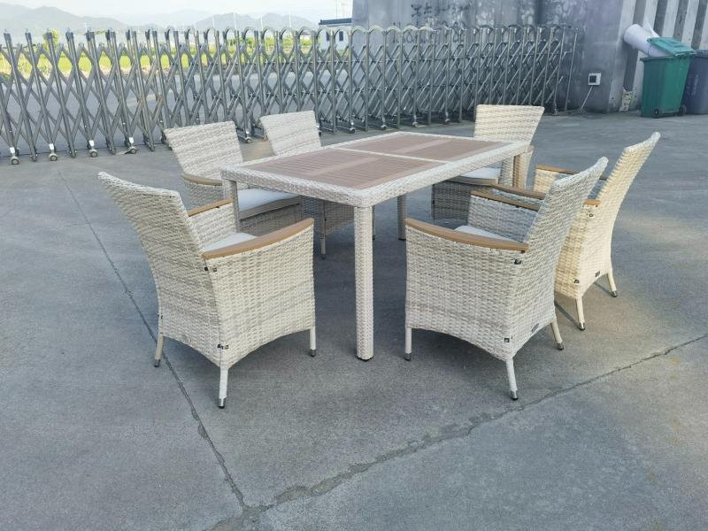 Обеденный комплект Amelia Royal Family из искусственного ротанга на 6 персон, цвет бежевый фото 1