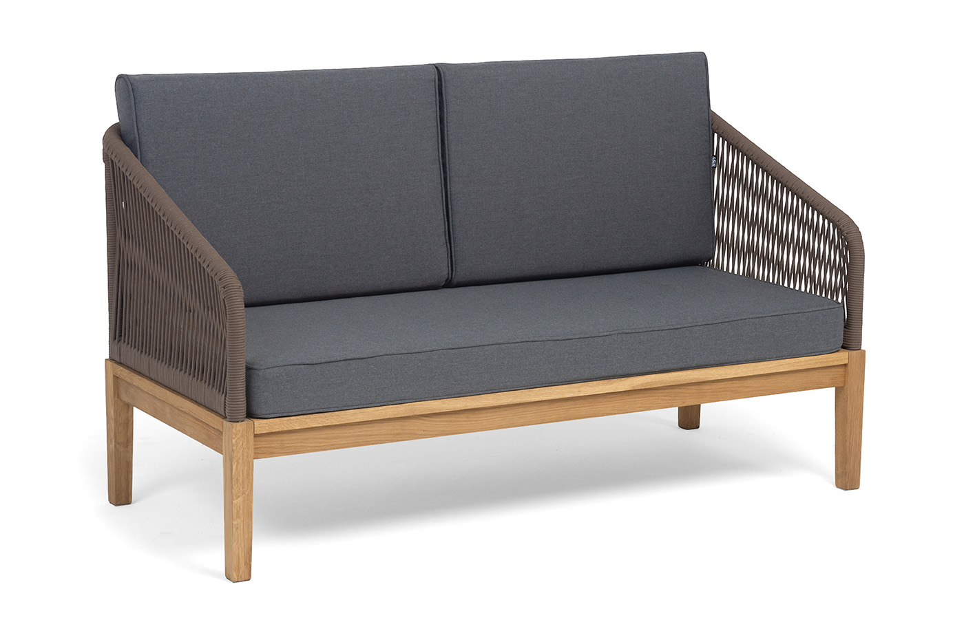 Канны диван 2-местный плетеный из роупа, основание дуб, роуп коричневый круглый, ткань темно-серая 027 NEW фото 2