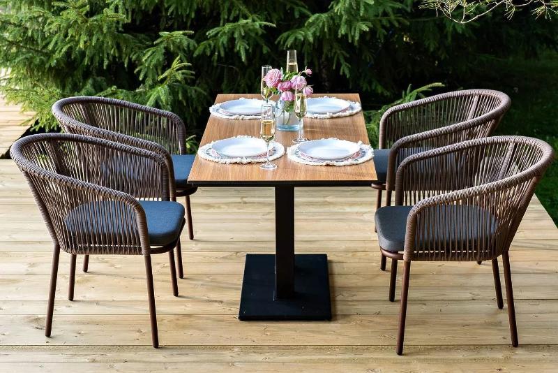 Обеденная группа Каффе Дабл 4SIS из искусственного ротанга на 4 персоны, цвет дуб фото 2